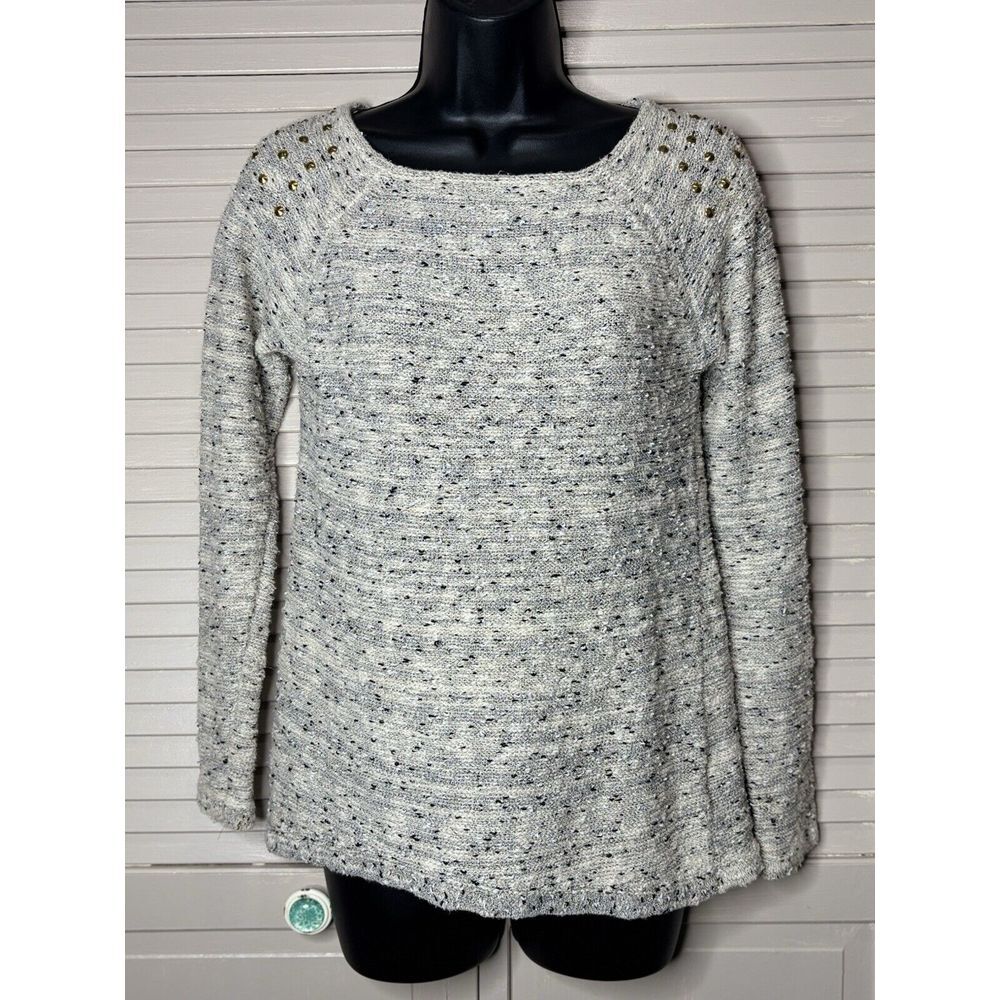 Style & Co. Petite Cream/Black/Gold Metallic Knit‎ Long Sleeve Sweater Size PS